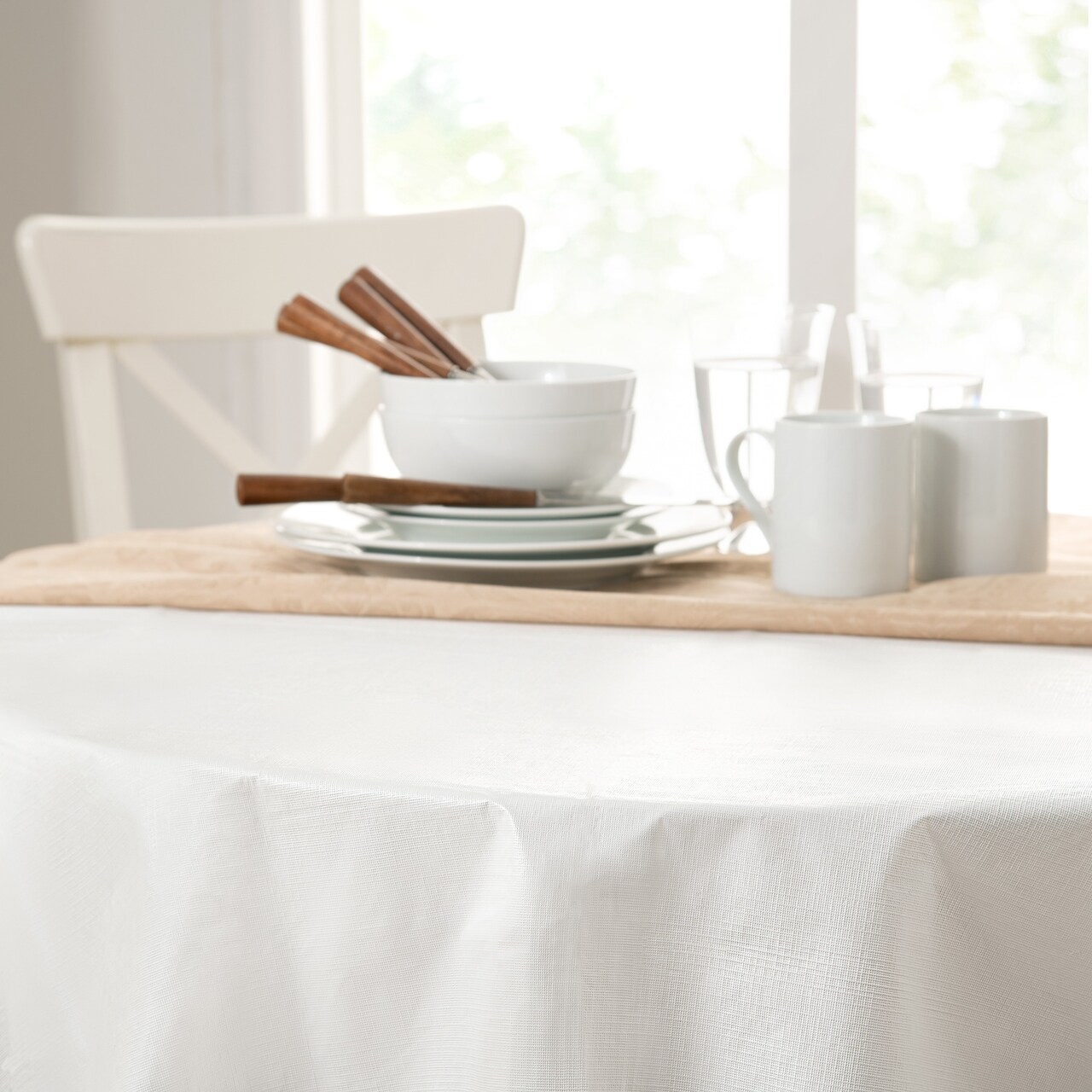 Threadmade Home Embossed Vinyl Cushioned Flannel Backing Tablepad, White - 70"W x 70"L
